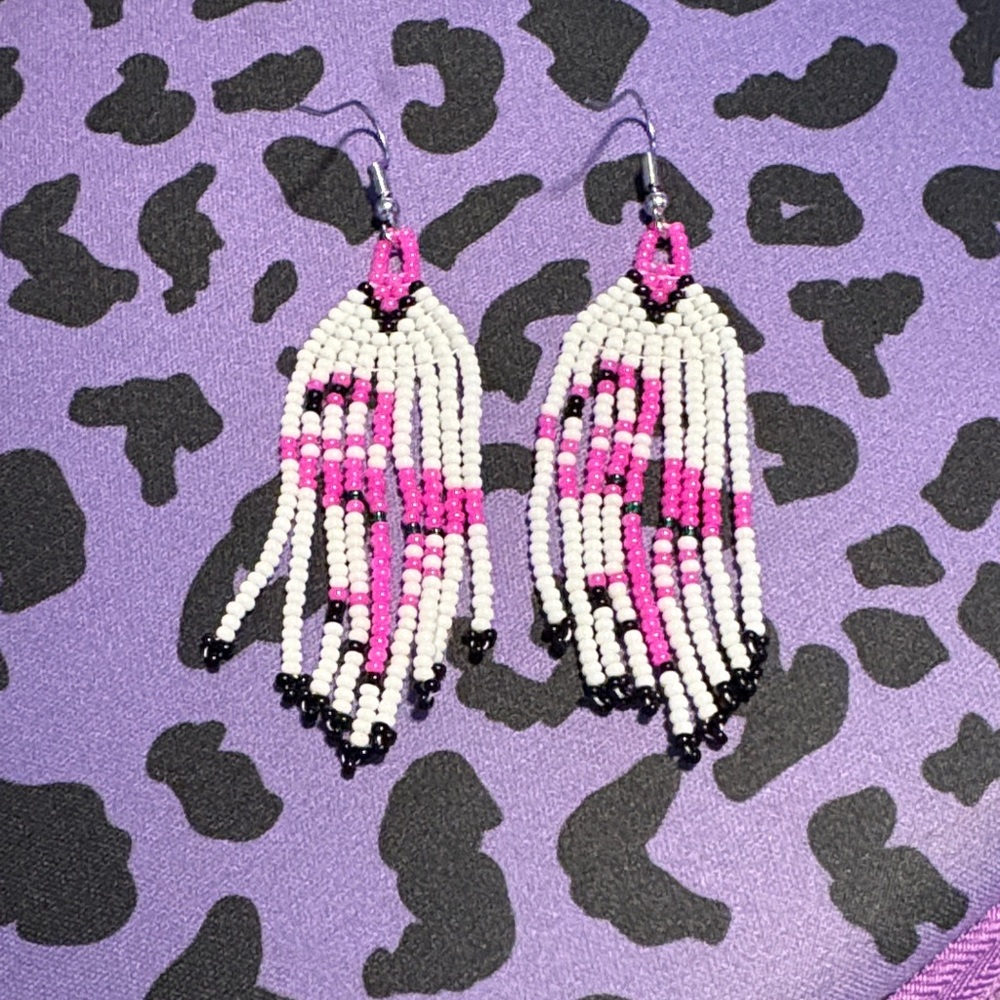 Beaded Pink and White flamingos Earrings